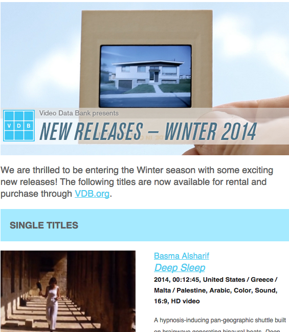 Video Data Bank New Releases: Winter 2014